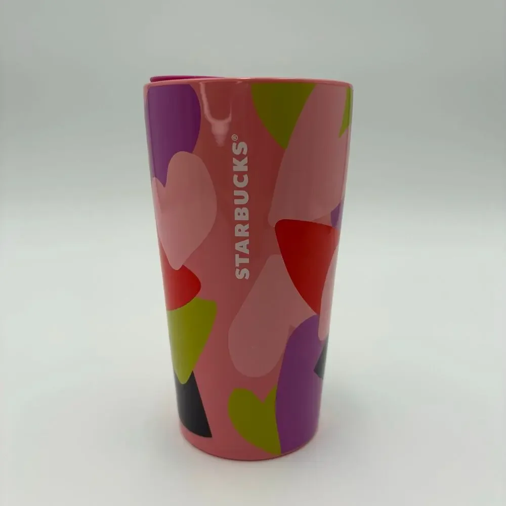 Starbucks 2022 Valentine Hearts Double Wall Ceramic Travel Tumbler Mug 12 oz Lid